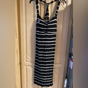 Dakini Black and White Striped Tunic Lenght dress beach coverup Medium
